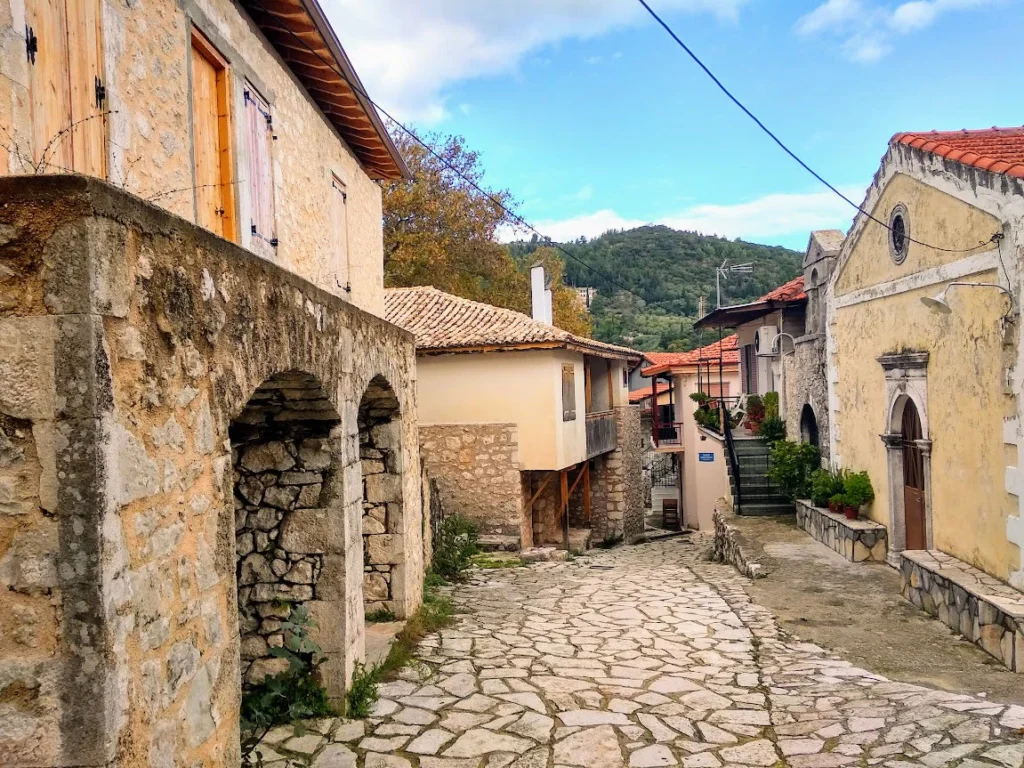 Traditional stone village of Karya in the mountains of Lefkada island Greece